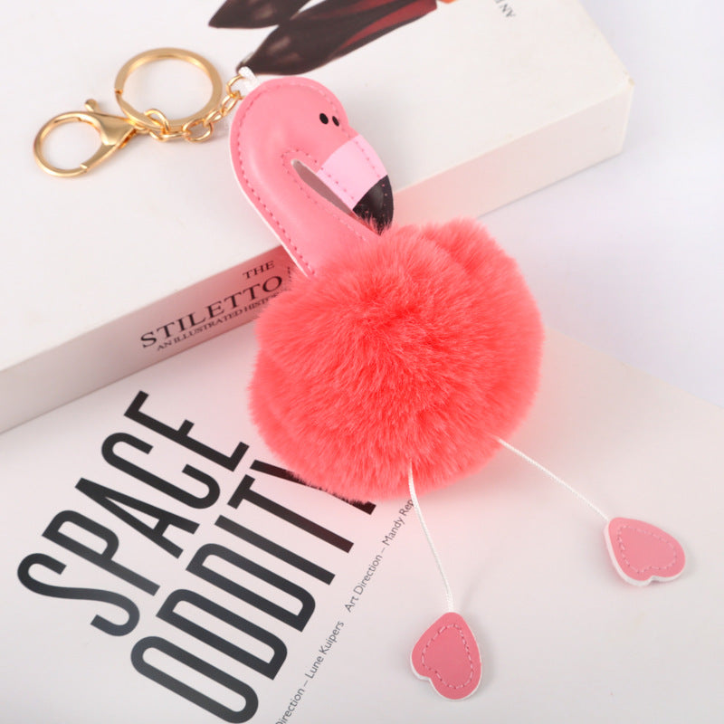 Wholesale Flamingo Faux Rex Rabbit Keychains